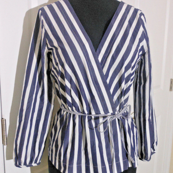 J CREW Striped Faux-Wrap Top 8p-FITS 6P NWT $68 - Picture 3 of 7
